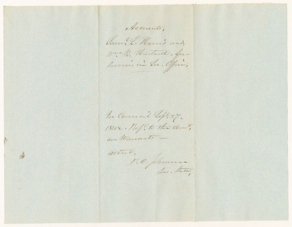 Miniature of Account of Samuel L. Harris, William B. Hartwell, for service in the Office of the Secretary of State