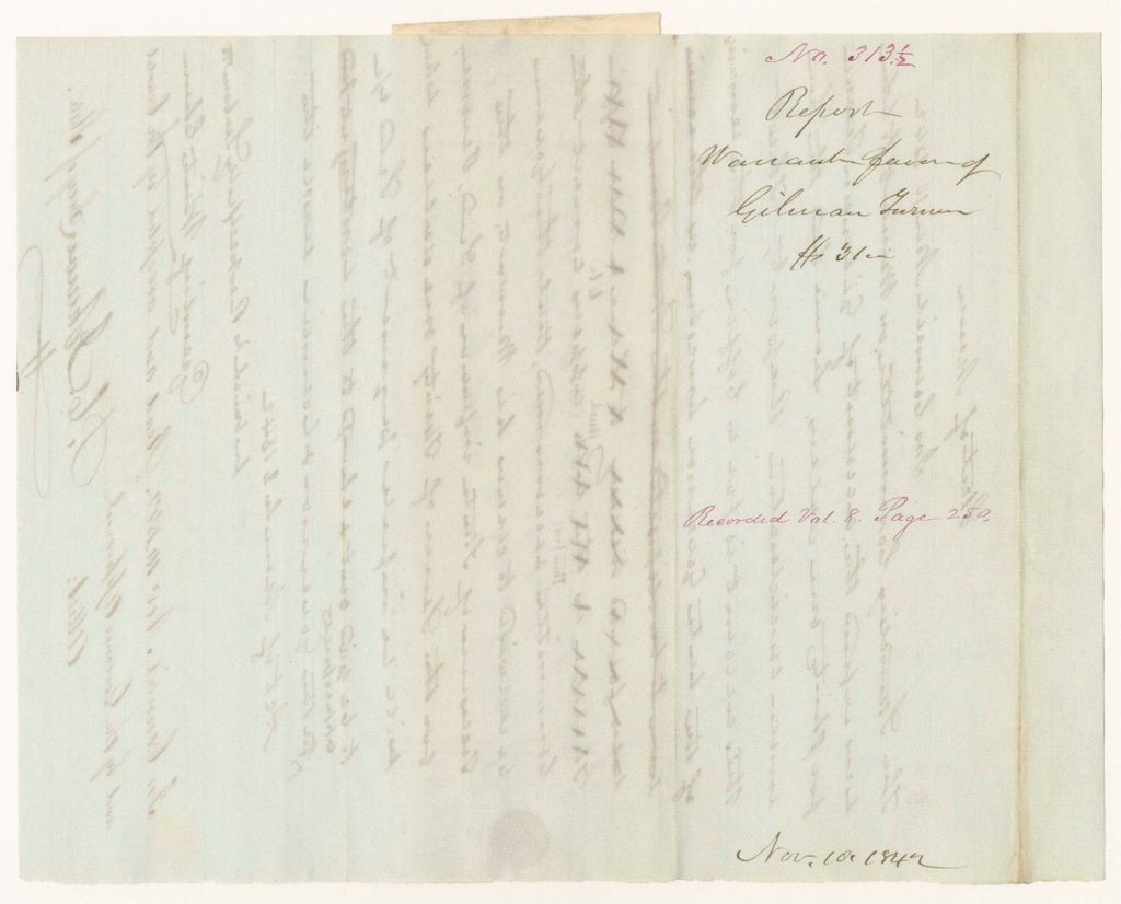 Miniature of Report 313.5: Report - Warrant in Favor of Gilman Turner