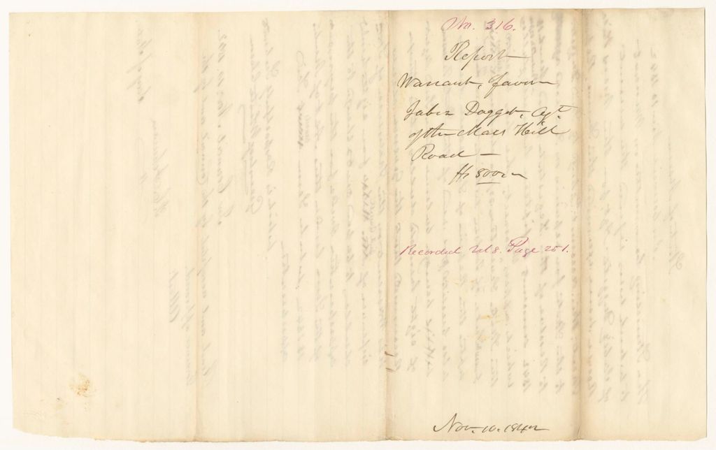 Miniature of Report 316: Report - Warrant in Favor of Jabez Daggett, Agent of the Mars Hill Road