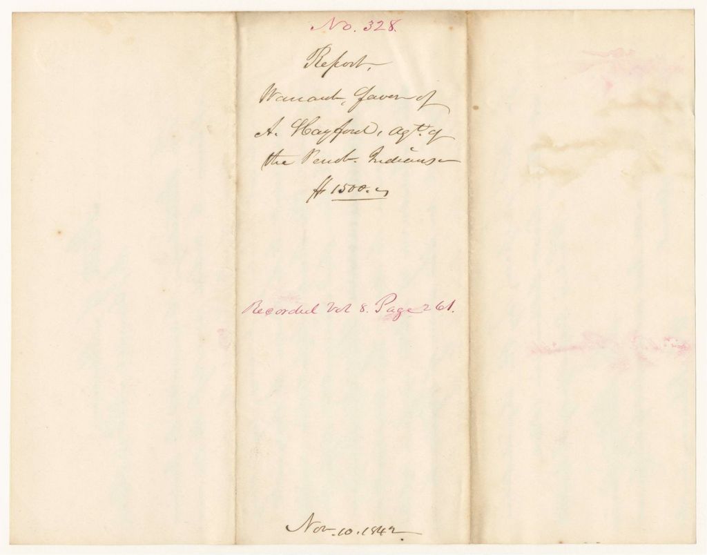 Miniature of Report 328: Report - Warrant in Favor of A. Hayford, Agent of the Penobscot Indians