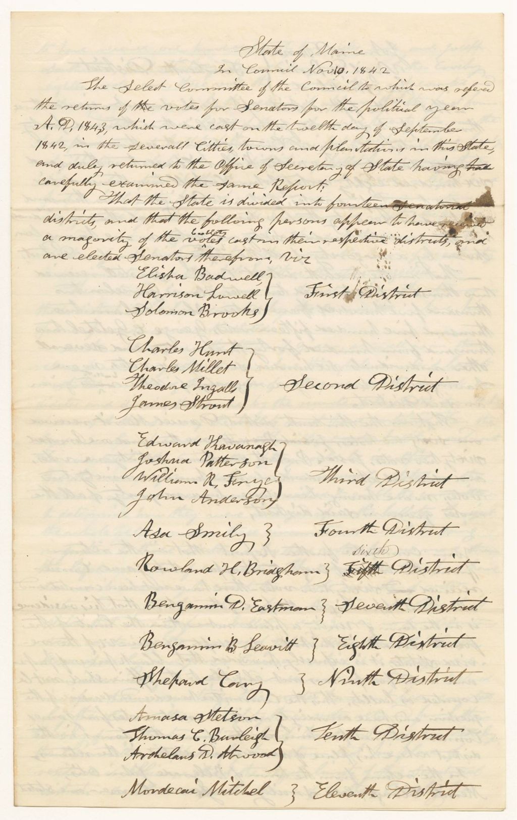 Miniature of Report 331: Report on the Returns of Votes for Senators