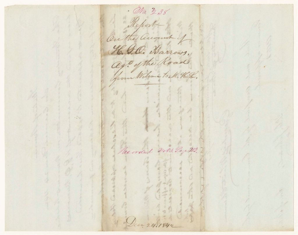 Miniature of Report 338: Report on the Account of H.G.O. Barrows, Agent of the Road from Wilson to Moosehead Lake