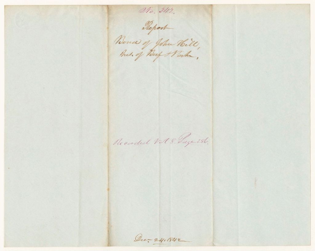 Miniature of Report 342: Report - Bond of John Hill, Inspector of Beef and Pork