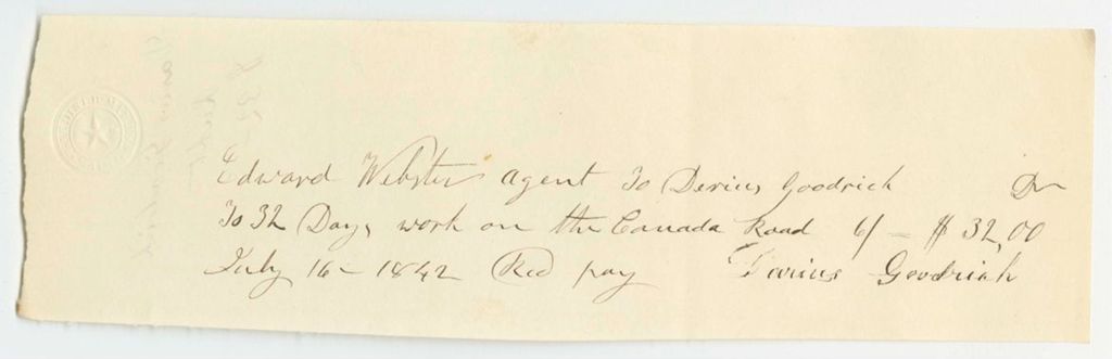 Miniature of Receipts from the Account of Edward Webster, Agent to Repair the Canada Road