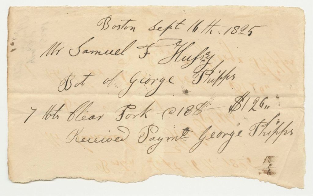 Miniature of Receipts for Samuel F. Hussey, for Expenses as One of the Agents of the Penobscot Indians