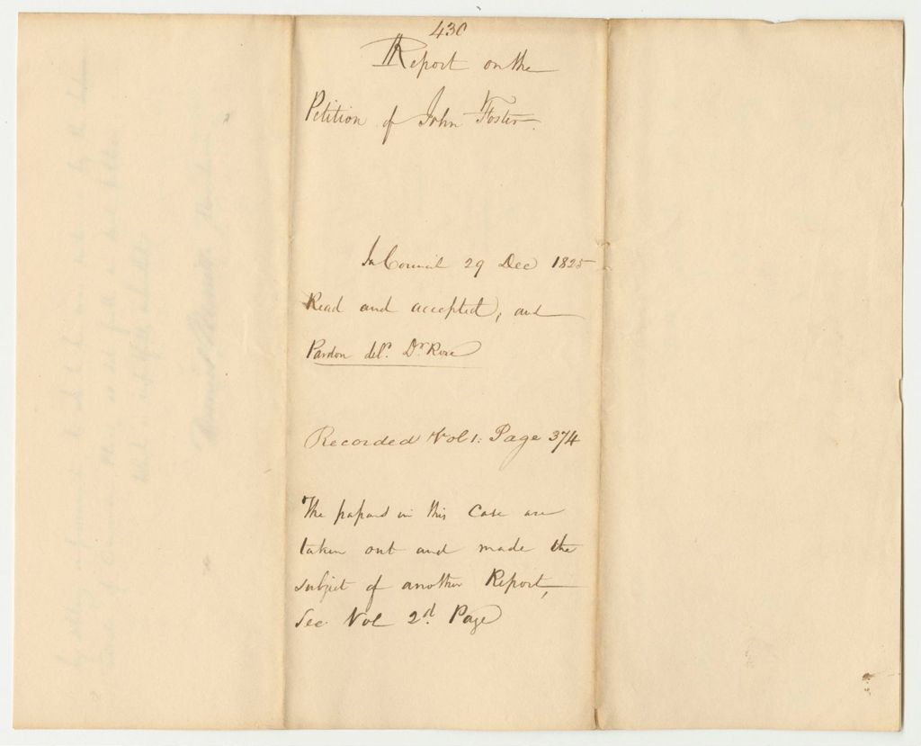 Miniature of Report 430: Report on the Petition of John Foster for a Pardon to John Foster, Jr.