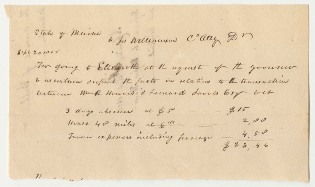 Miniature of Account of Joseph Williamson, Esq., Attorney for Hancock County