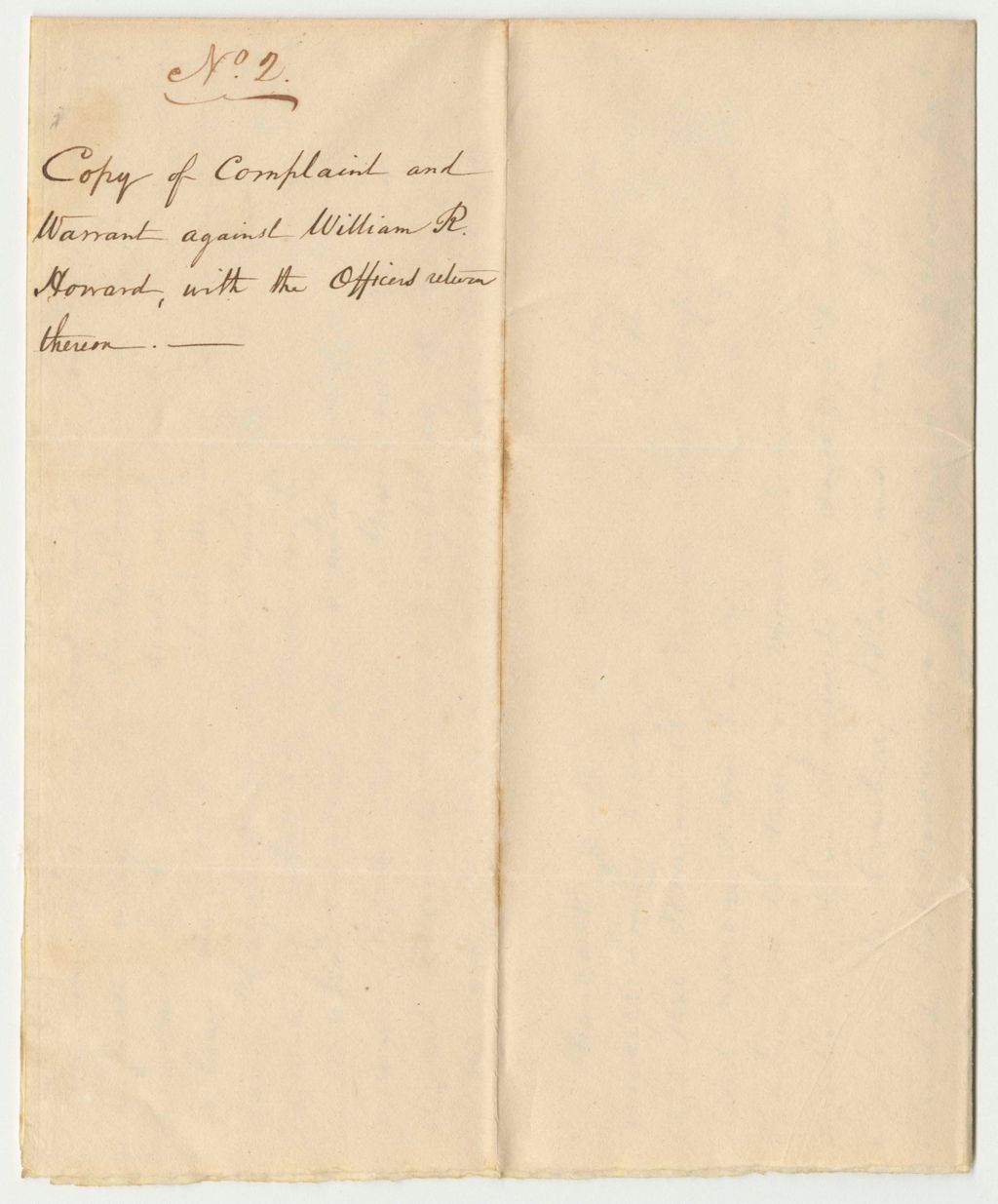 Miniature of Document No. 2: Copy of Complaint and Warrant Against William R. Howard, with the Officers Return Thereon