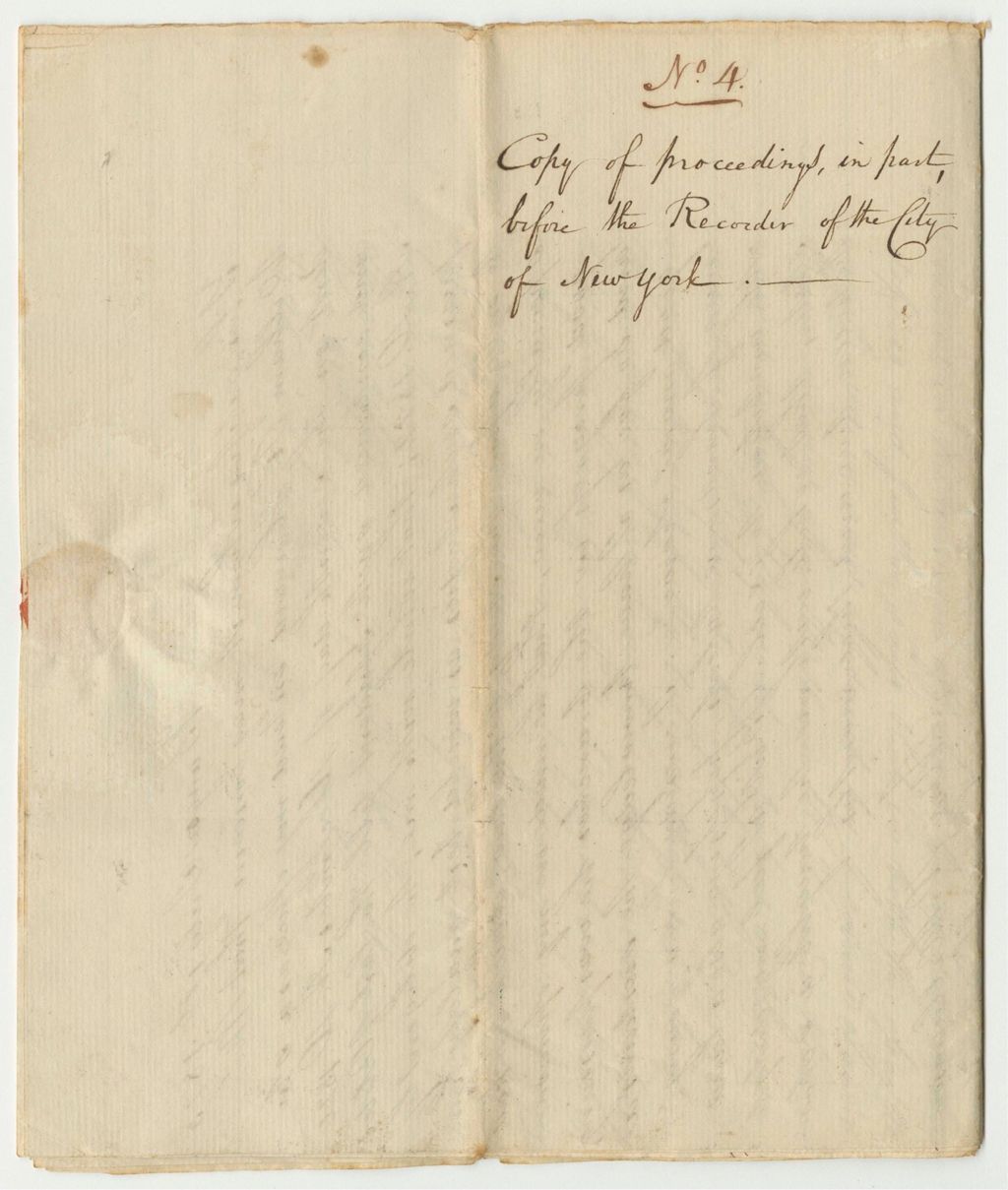 Miniature of Document No. 4: Copy of Proceedings, in Part, Before the Recorder of the City of New York