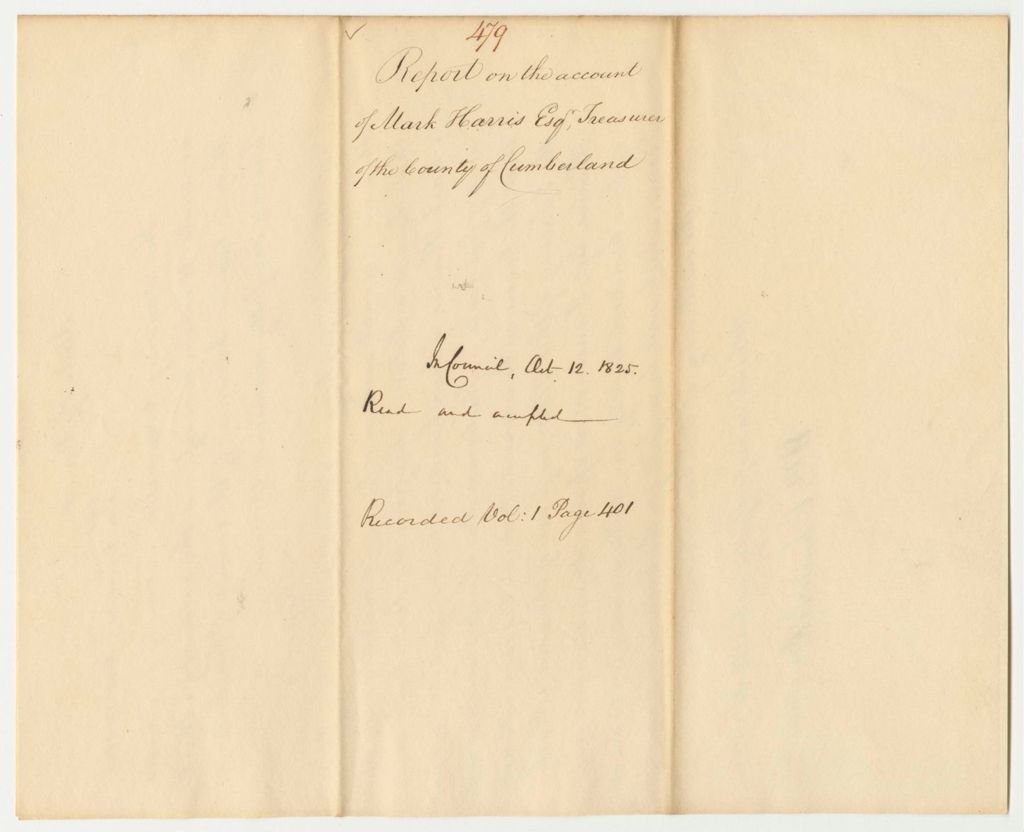 Miniature of Report 479: Report on the Account of Mark Harris, Esq., Treasurer of Cumberland County