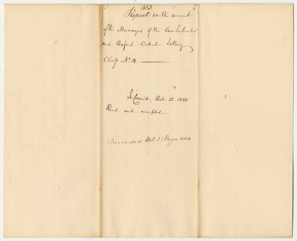 Miniature of Report 483: Report on the Account of the Managers of the Cumberland and Oxford Canal Lottery Class No. 4