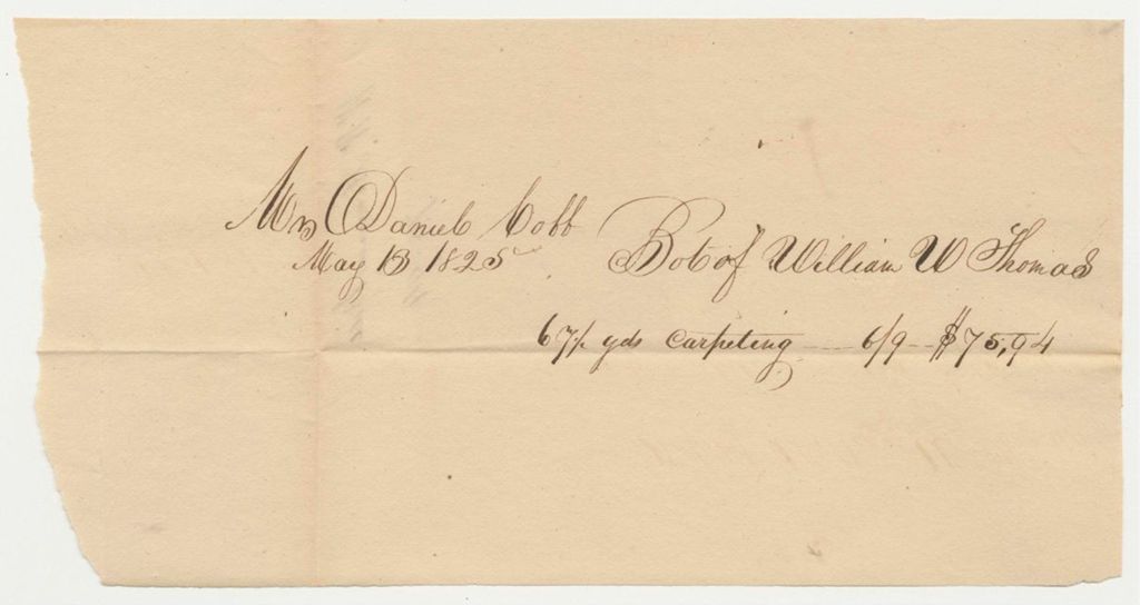 Miniature of Bill No. 1 from Nathaniel Cobb to William W. Thomas for Carpeting for the Reception of General Lafayette