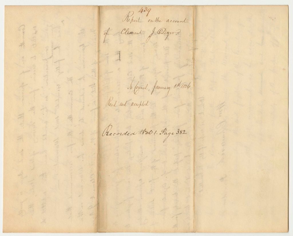Miniature of Report 439: Report on the Account of Clement J. Dyer for Apprehending and Transporting John Rice from Massachusetts
