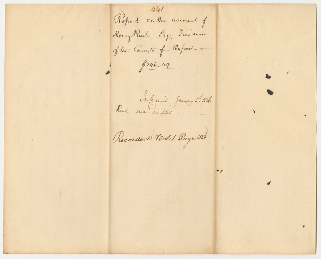 Miniature of Report 441: Report on the Account of Henry Rust, Esq., Treasurer of Oxford County