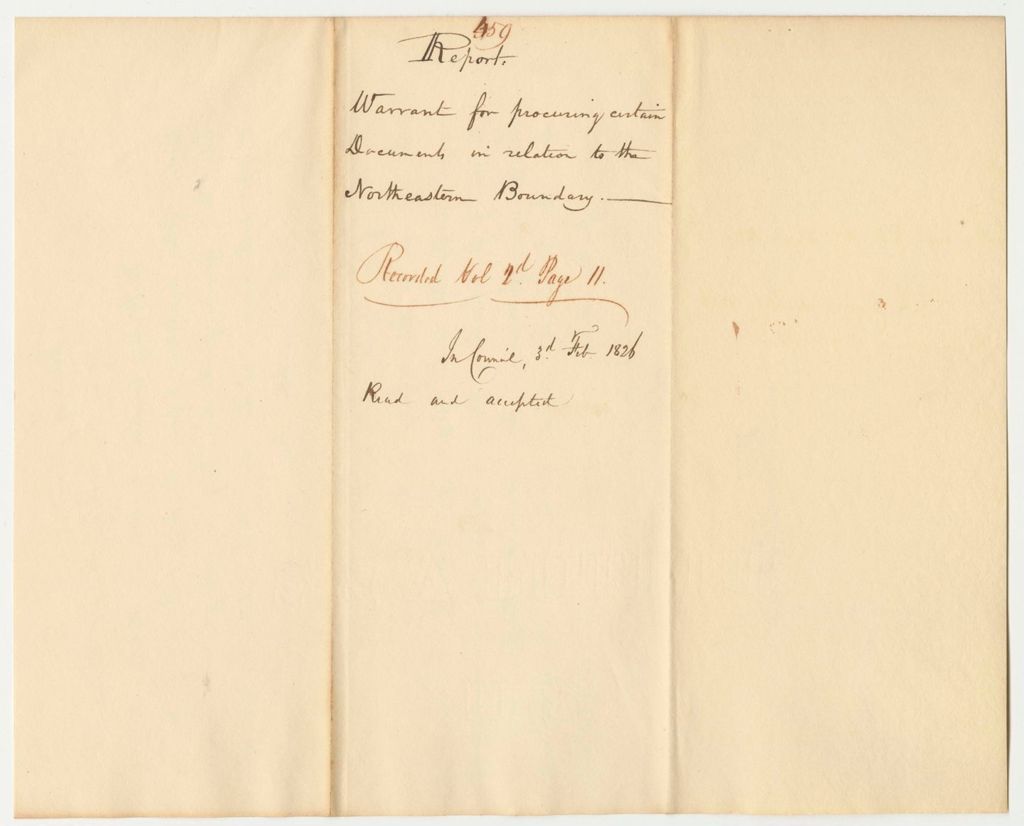 Miniature of Report 459: Report on the Warrant for Procuring Certain Documents in Relation to the Northeastern Boundary