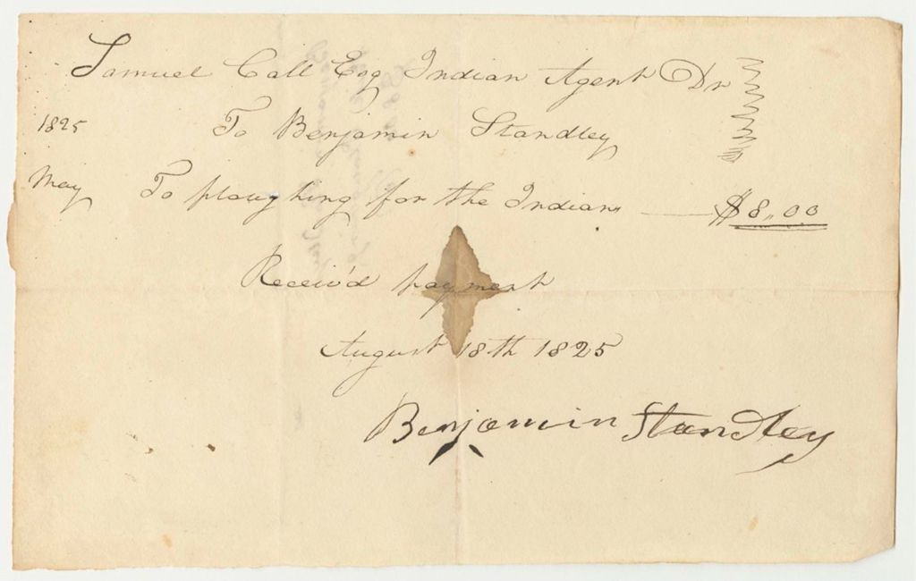 Miniature of Benjamin Standley Bill for Ploughing for the Penobscot Tribe of Indians