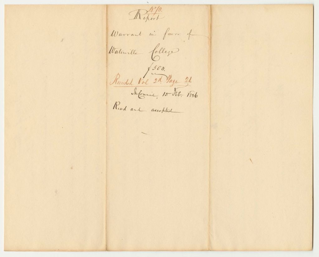 Miniature of Report 470: Report on the Warrant in Favor of Waterville College