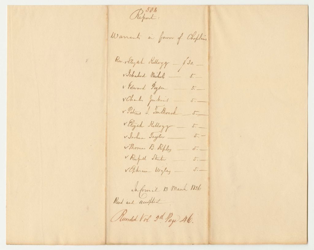 Miniature of Report 508: Report on the Warrants in Favor of Chaplains