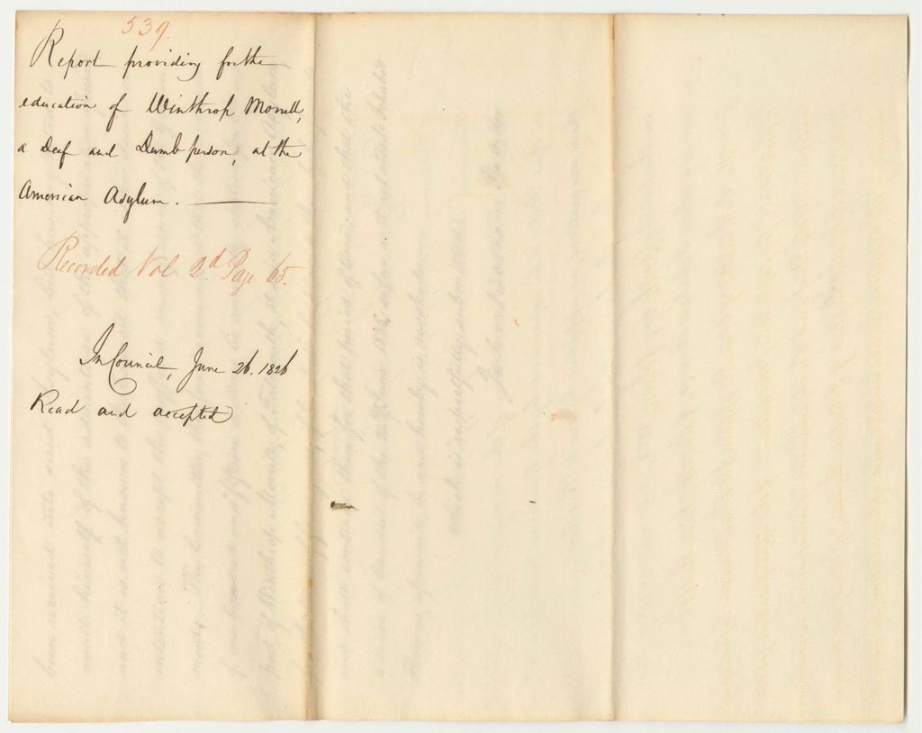 Miniature of Report 539: Report Providing for the Education of Winthrop Morrill, a Deaf and Dumb Person, at the American Asylum
