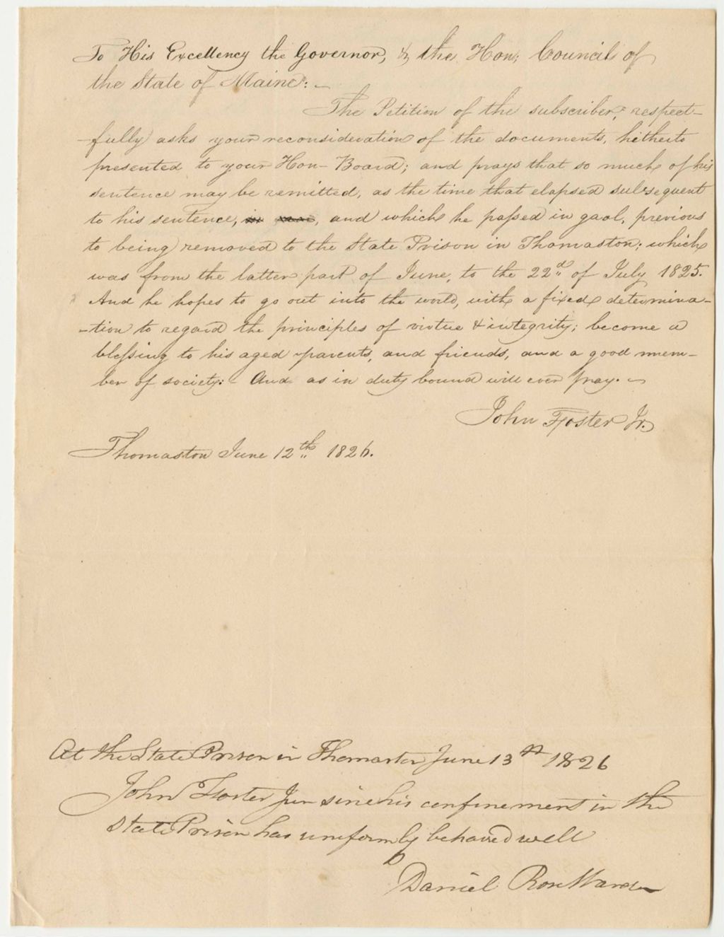 Miniature of Petition of John Foster, Jr., for a Pardon