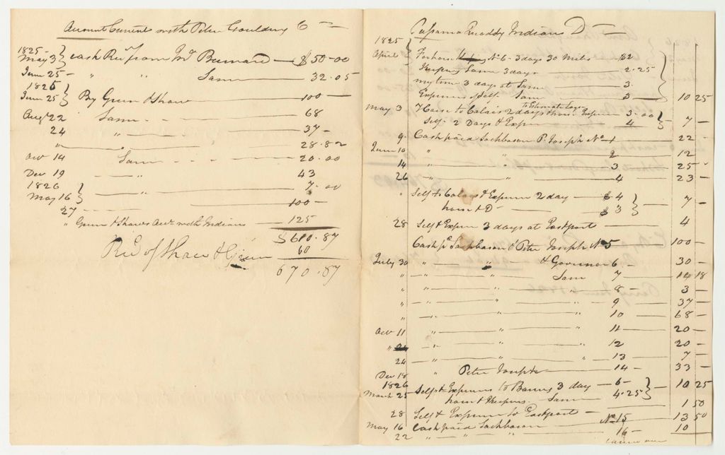 Miniature of Account of Peter Goulding, Agent of the Passamaquoddy Indians