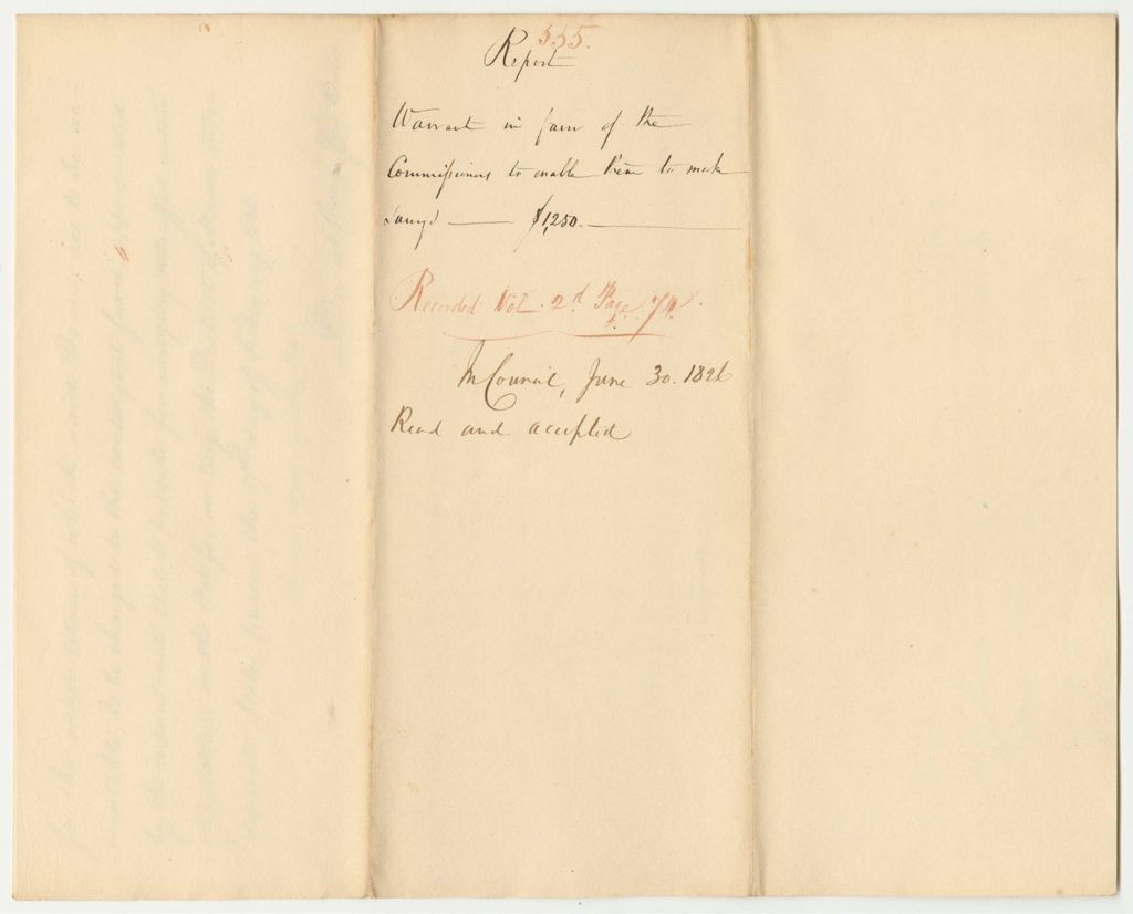 Miniature of Report 555: Report on the Warrant in Favor of the Commissioners to Enable Them to Make Surveys
