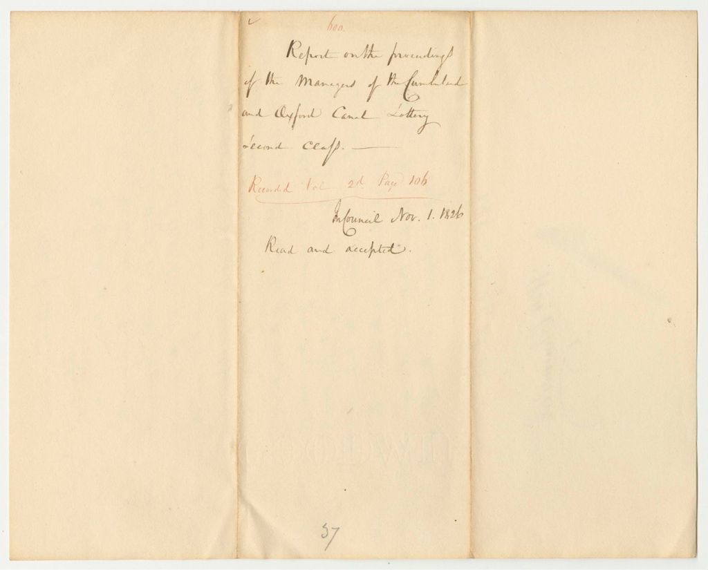 Miniature of Report 600: Report on the Proceedings of the Managers of the Cumberland and Oxford Canal Lottery, 2nd Class