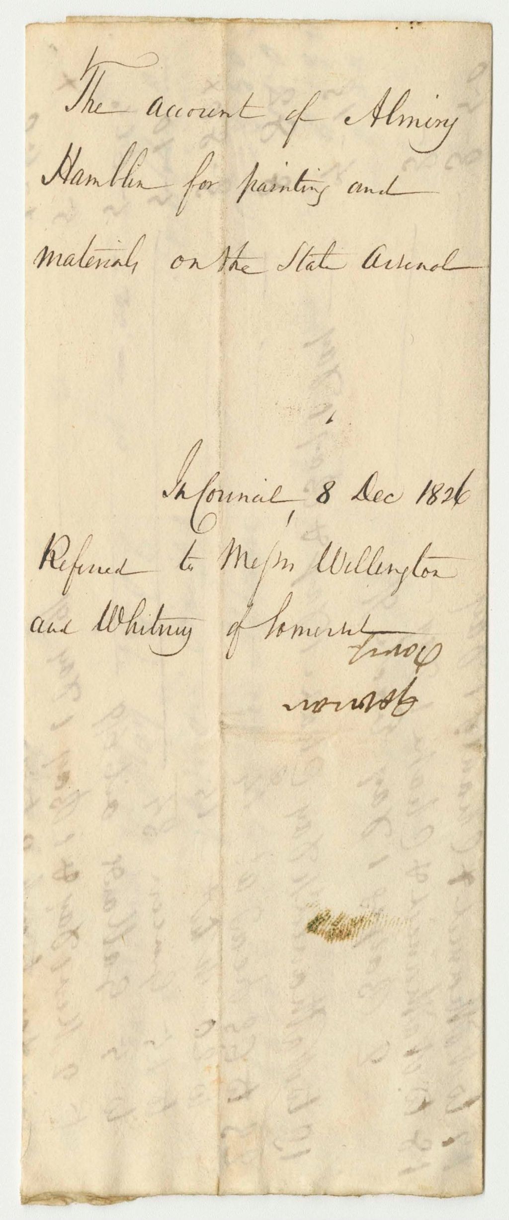 Miniature of Account of Almiry Hamblen for Painting the State Arsenal