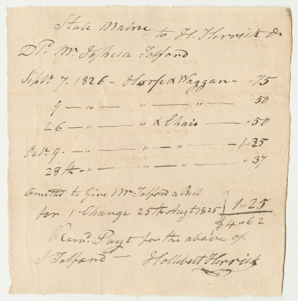 Miniature of Holibert Herrick Bill for Horse and Wagon