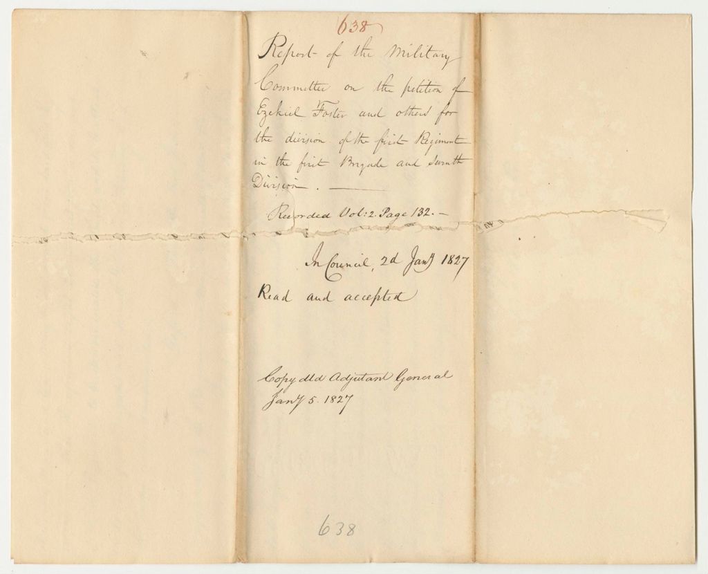 Miniature of Report 638: Report on the Petition of Ezekial Foster and Others for the Division of the 1R.1B.7D.