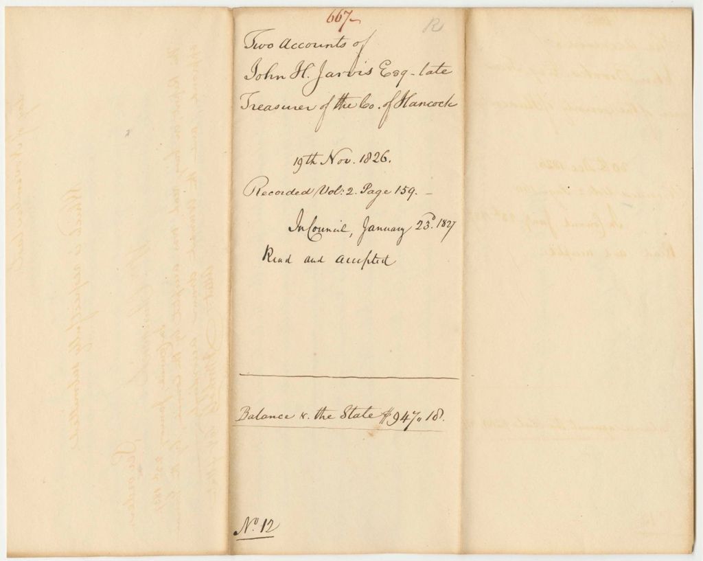 Miniature of Report 667: Report on Two Accounts of John H. Jarvis, Esq., Late Treasurer of Hancock County