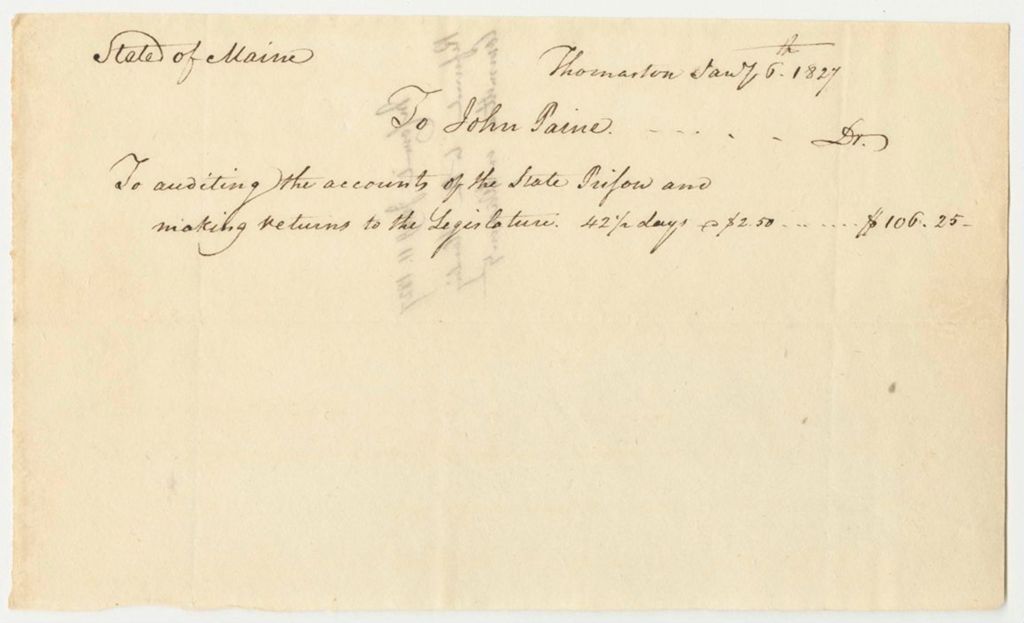 Miniature of Bill for John Paine, Esq., for Auditing the Accounts of the State Prison