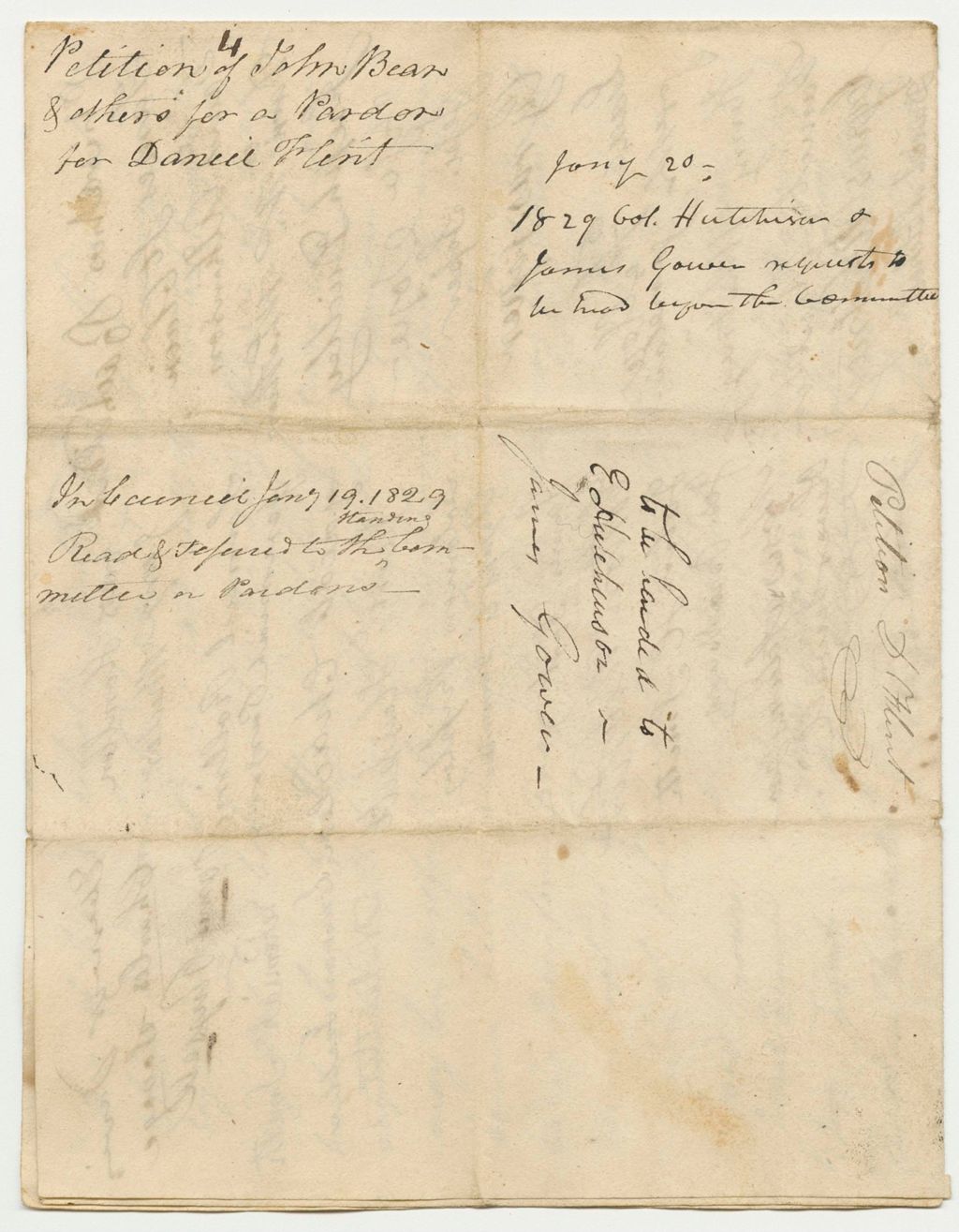 Miniature of Petition of John Bear and Others for a Pardon for Daniel Flint