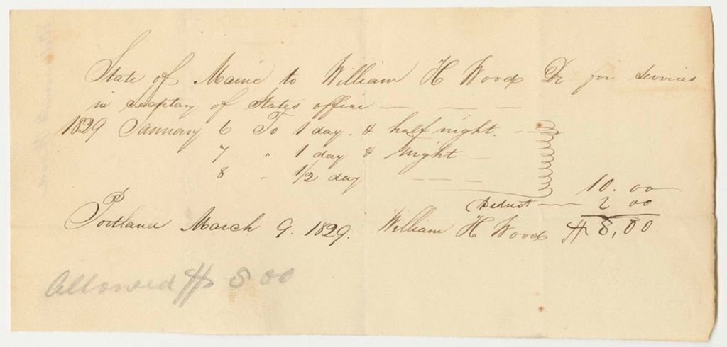 Miniature of Account of William H. Wood, for Services in the Office of the Secretary of State