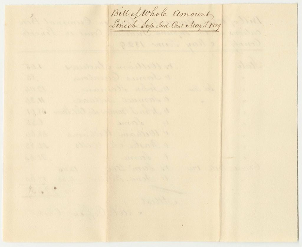 Miniature of Bill of Whole Amount of Costs in Criminal Prosecutions at the Supreme Judicial Court in Lincoln County, May Term 1829