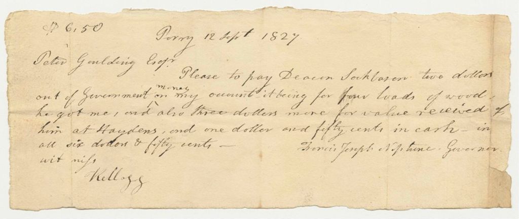 Miniature of Vouchers from the Account of Peter Goulding, Agent for the Passamaquoddy Tribe of Indians, for the Years 1828 and 1829