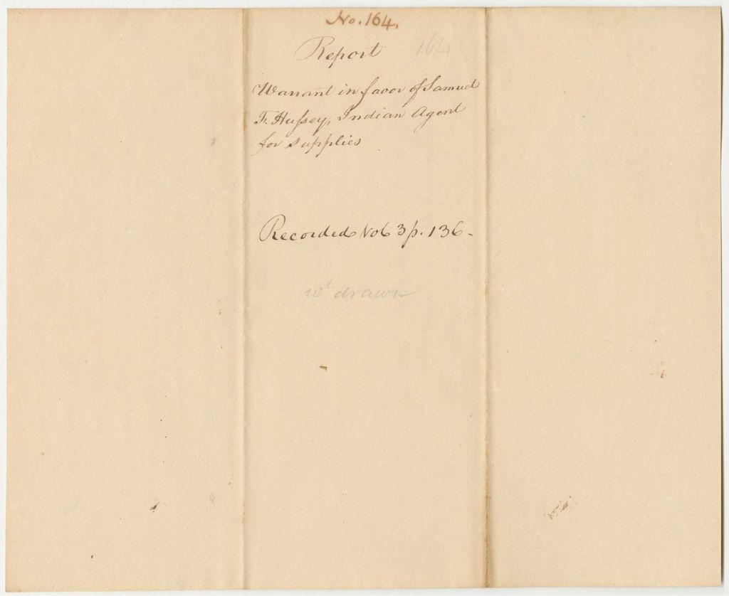 Miniature of Report 164: Report on the Warrant in Favor of Samuel F. Hussey, Penobscot Indian Agent, for Supplies