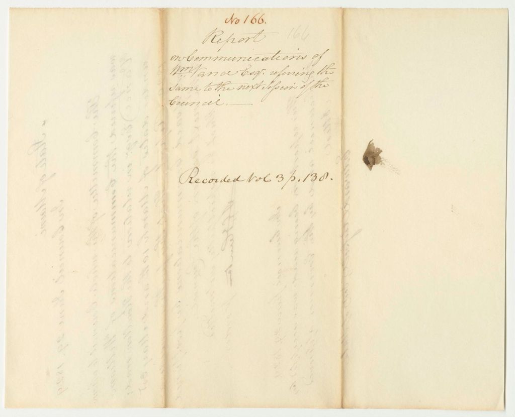 Miniature of Report 166: Report on the Communications of William Vance, Esq., Referring Them to the Next Council