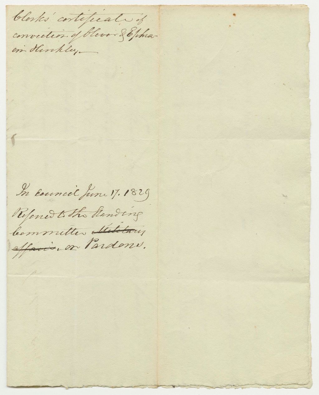 Miniature of Clerk's Certificates of the Conviction of Oliver & Ephraim Hinkley
