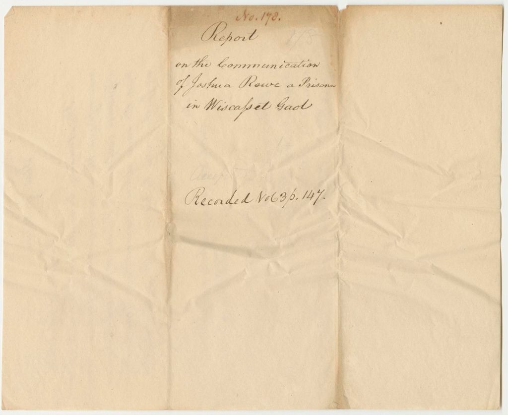 Miniature of Report 178: Report on the Communication of Joshua Rowe, a Prisoner in Wiscasset Gaol, to be Discharged