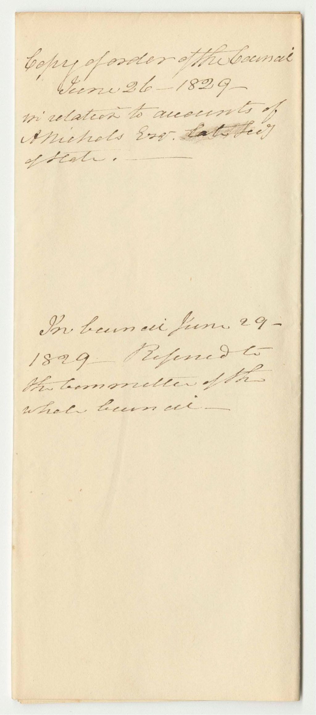 Miniature of Copy of Order of Council in Relation to the Account of Amos Nichols, Esq., for Expenditure of Appropriations for Stationary