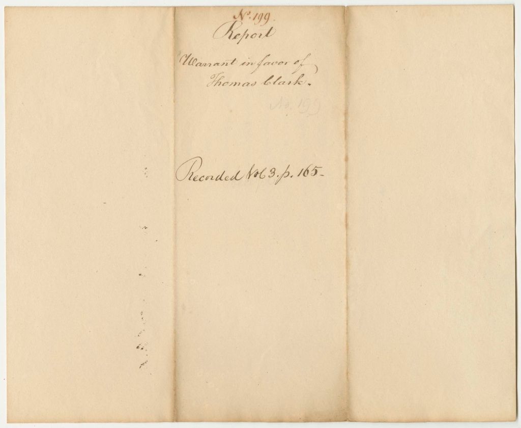 Miniature of Report 199: Report on the Warrant in Favor of Thomas Clark