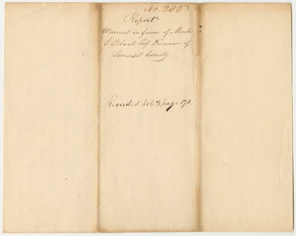 Miniature of Report 206: Report on the Warrant in Favor of Mark S. Blunt, Esq., Treasurer of Somerset County