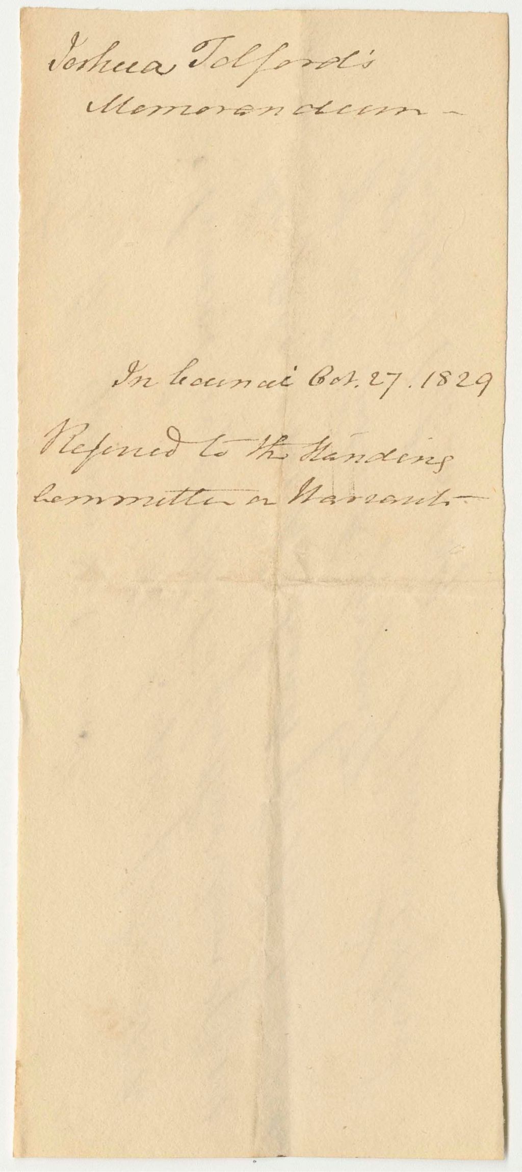 Miniature of Memorandum of Joshua Tolford, as Keeper of the State Arsenal
