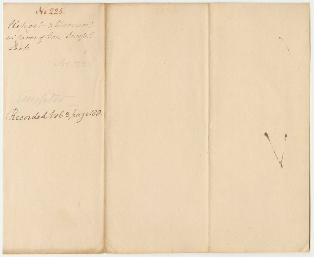 Miniature of Report 225: Report and Warrant in Favor of Gen. Joseph Lock, Agent to Erect a Gunhouse in Farmington