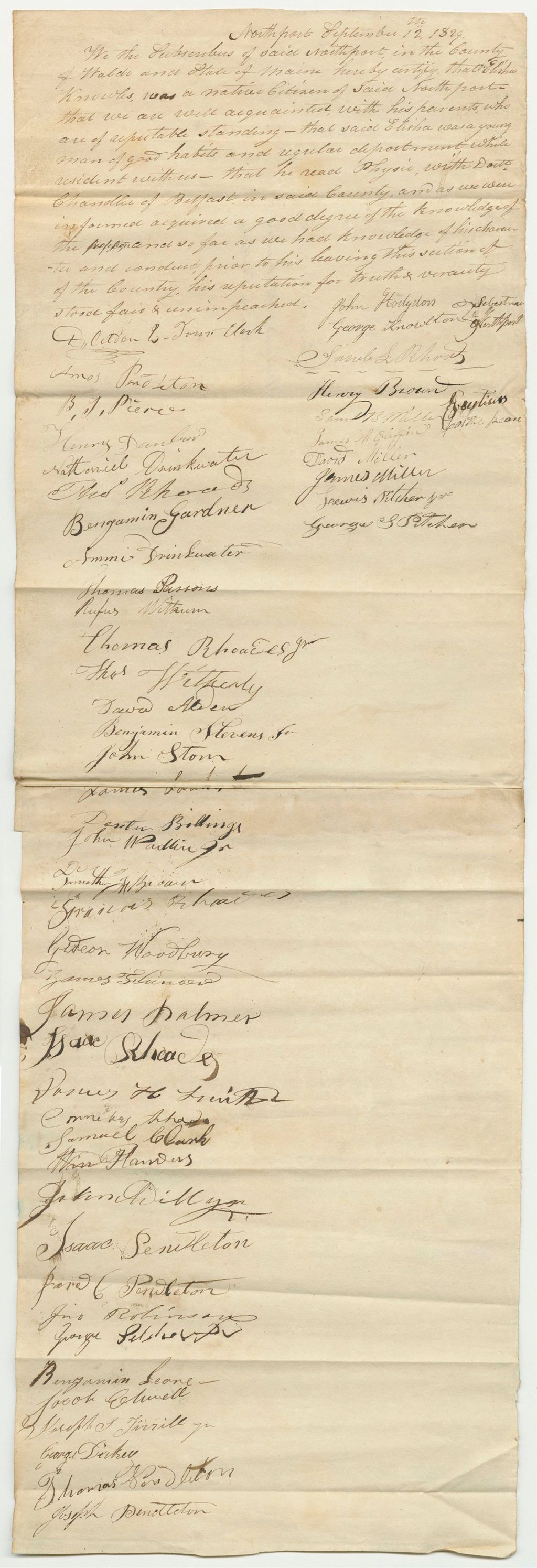 Miniature of Petition of the Inhabitants of Northport for the Pardon of Dr. Elisha Knowles