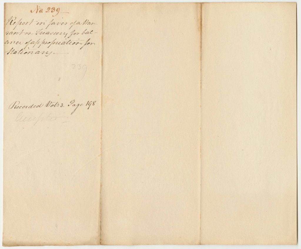 Miniature of Report 239: Report on the Warrant for the Purchase of Stationary