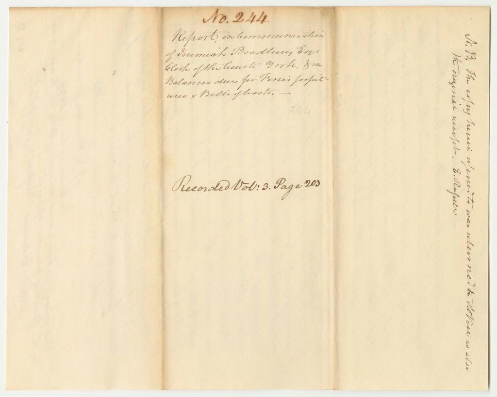 Miniature of Report 244: Report on the Communication of Jeremiah Bradbury, Esq., Clerk of the Courts in York County, on Balances Due for Fines, Forfeitures, and Bills of Costs