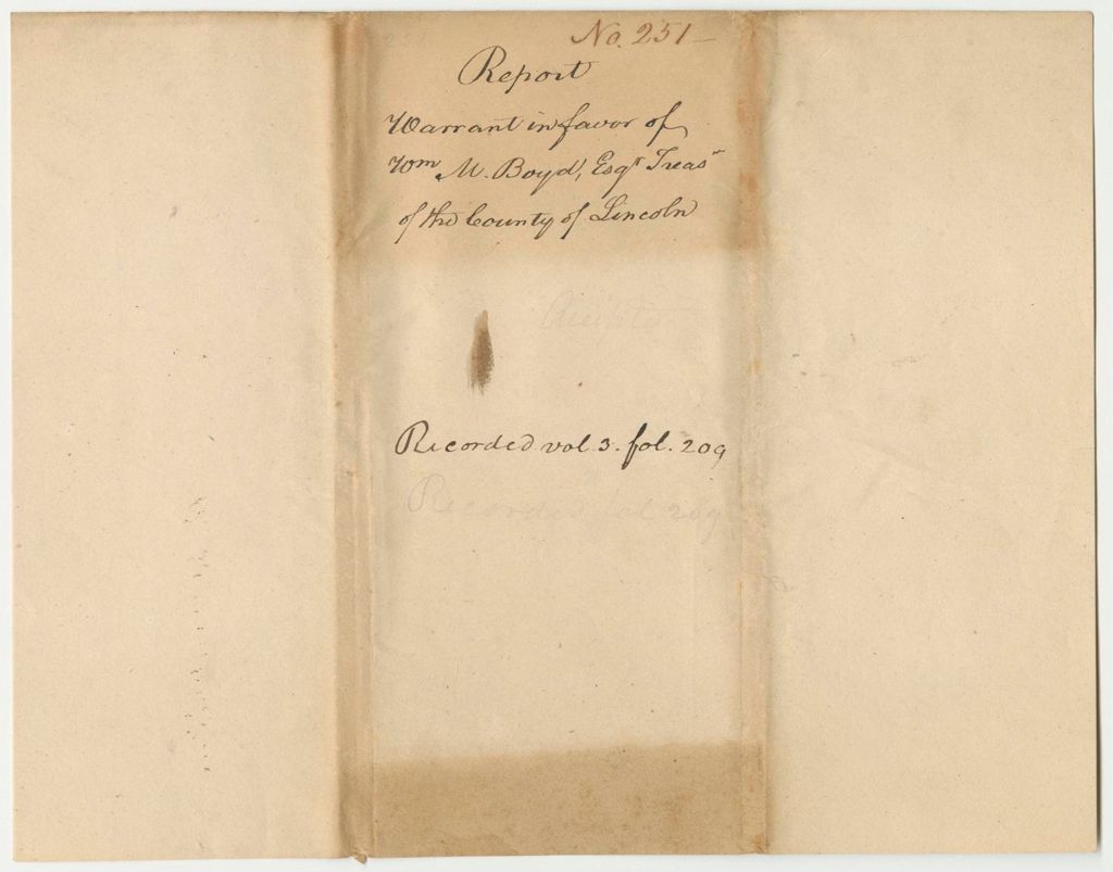 Miniature of Report 251: Report on the Warrant in Favor of William M. Boyd, Esq., Treasurer of Lincoln County