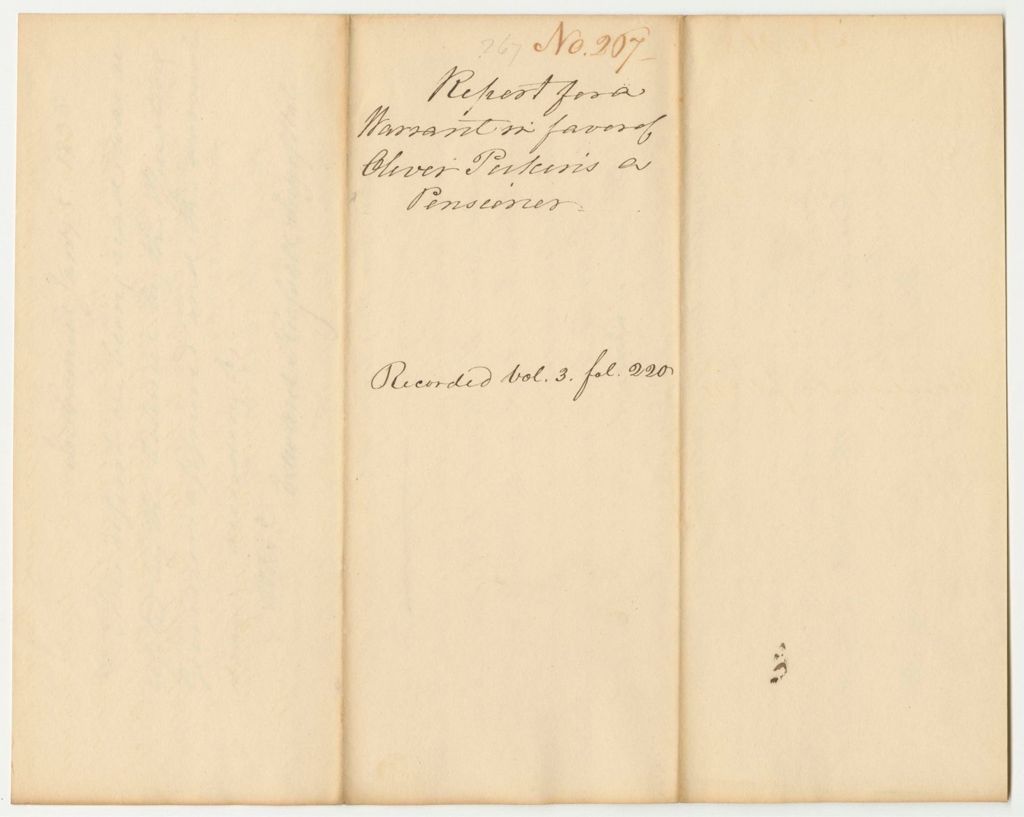 Miniature of Report 267: Report on the Warrant in Favor of Oliver Perkins for a Pension